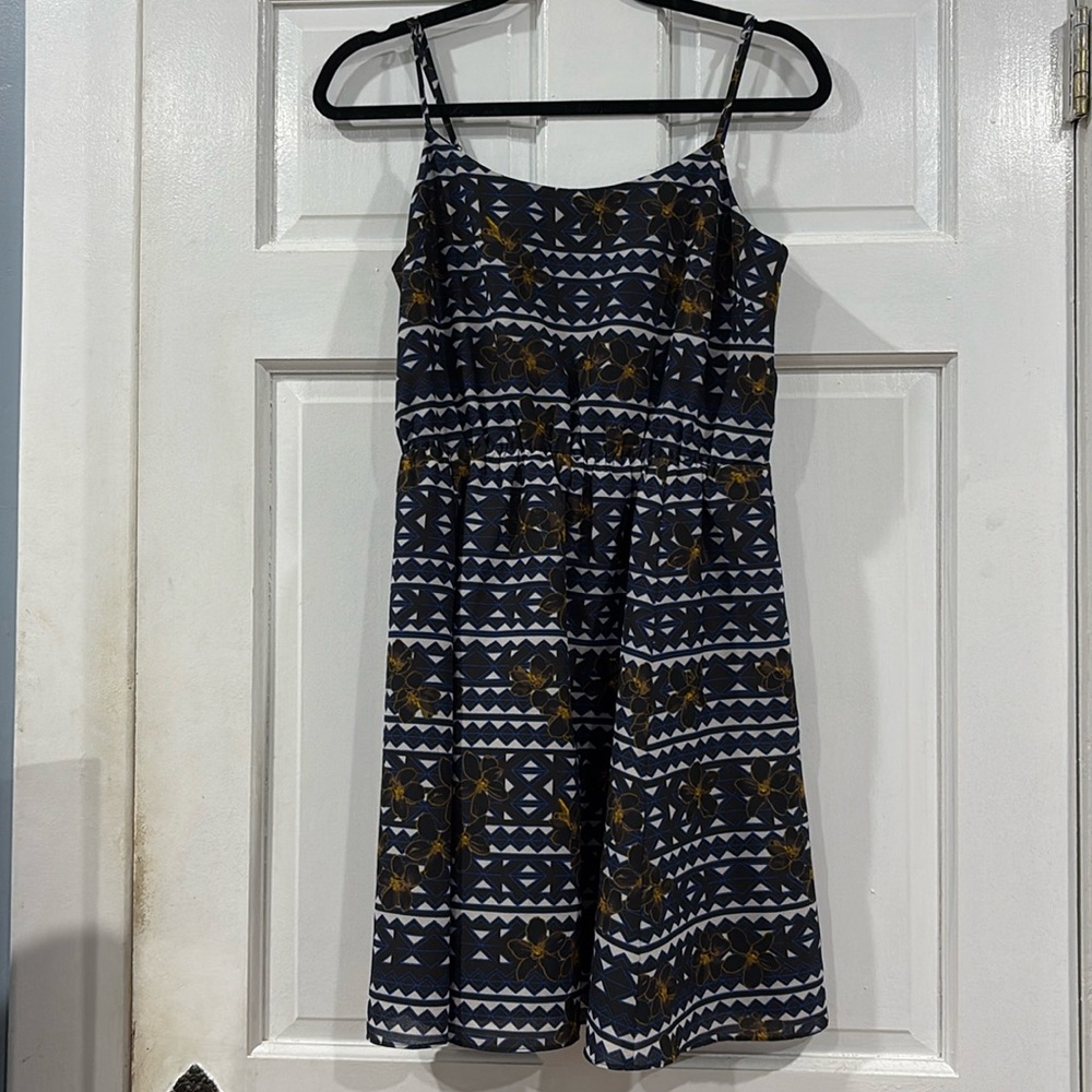 J. Crew | Navy Patterned Triangle Floral Spaghetti Strap Mini Dress Size 8